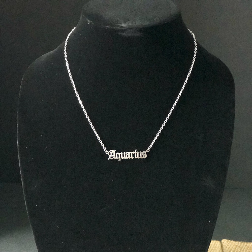 Stainless Steel Silver/Gold Hollow Word Zodiac Sign Charm Pendant Necklaces